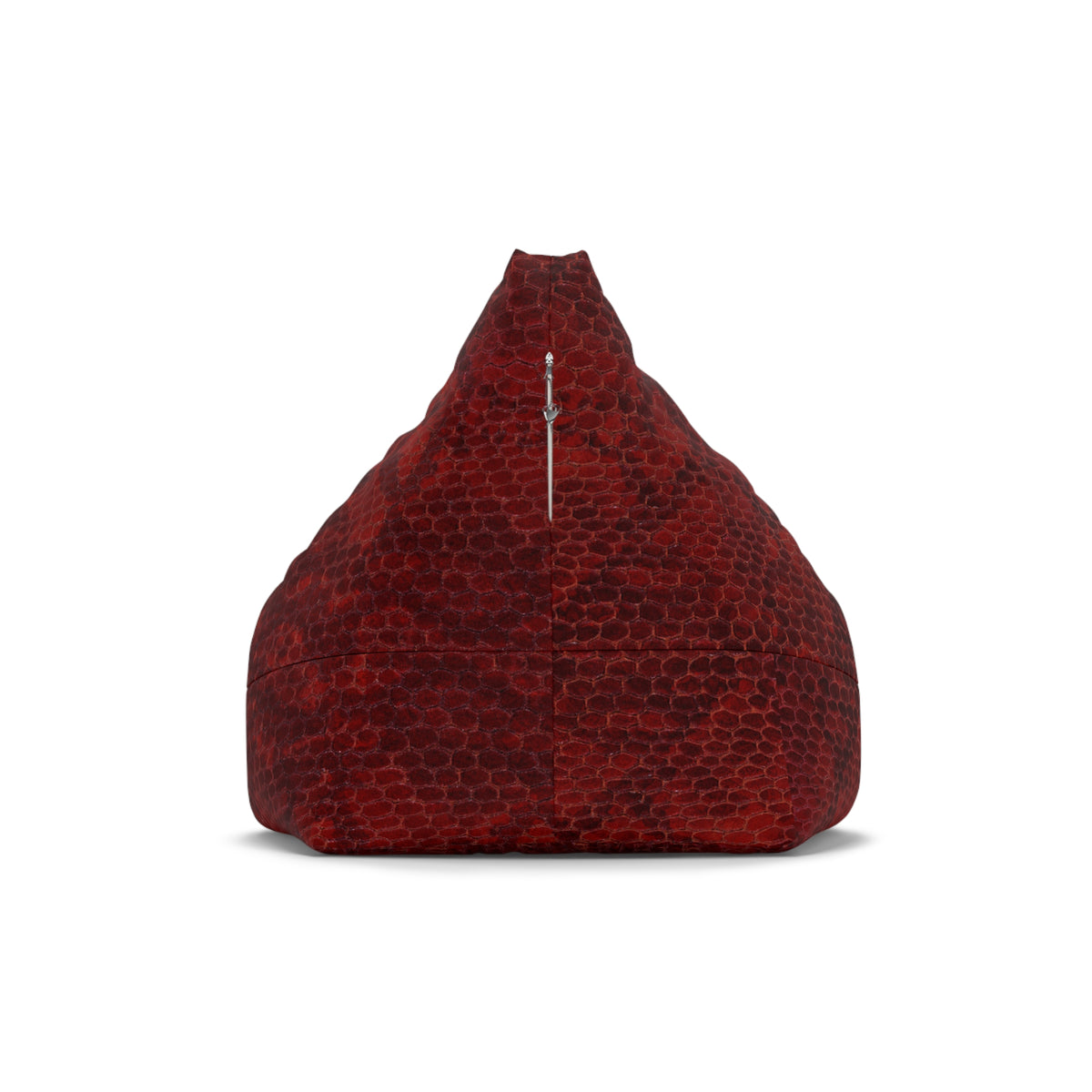 Red bean bag chair with a textured pattern on a white background