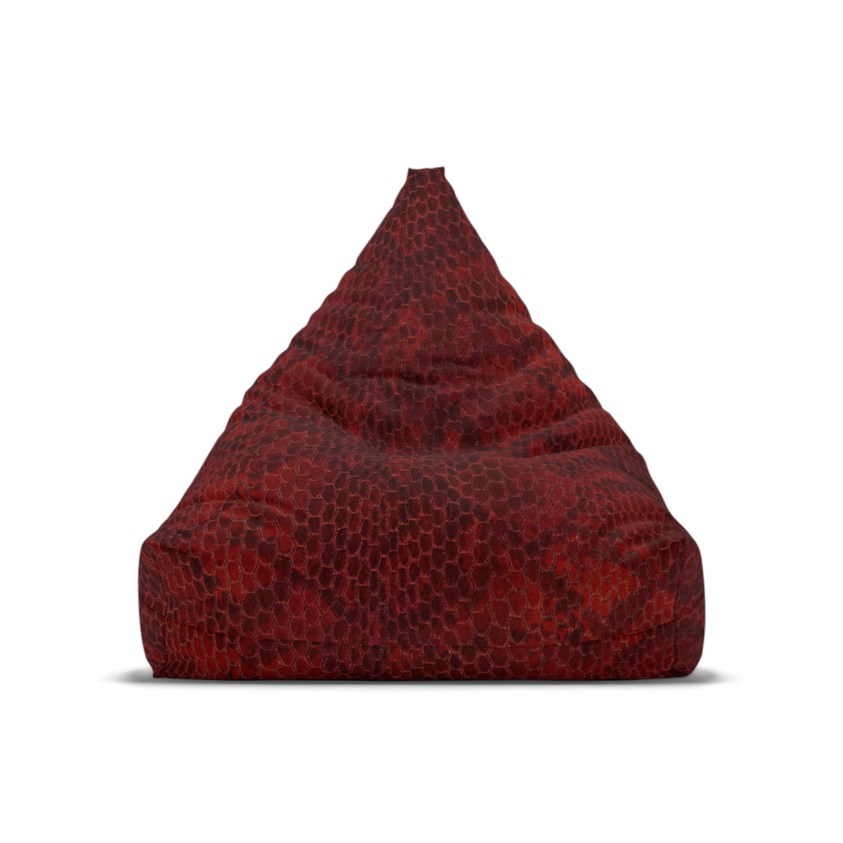 Red bean bag chair with a textured pattern on a white background